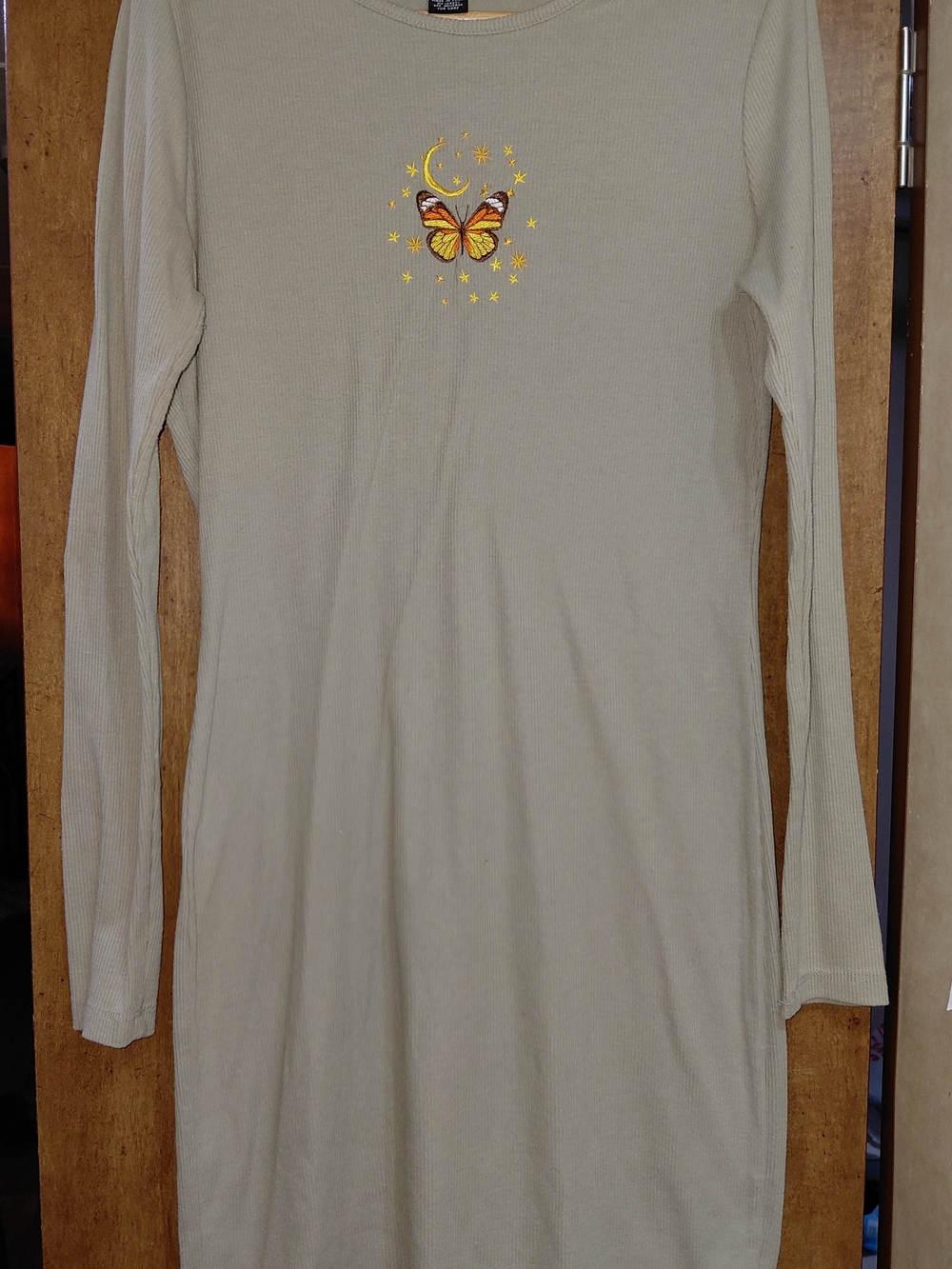 Justify Sage Ribbed Knit Top Butterfly Embroidery